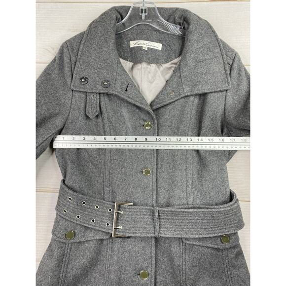 Kenneth Cole Coat Womens Sz 8 Gray Belted Wool Blend Trench Coat Satin Lined - Picture 6 of 15